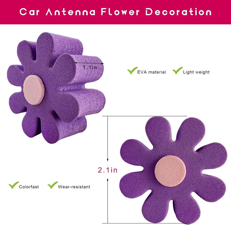 ZNDAW Daisy Car Antenna Topper, EVA Foam Daisy Antenna Decoration Rearview Mirror Dangler, Automotive Roof Toppers Lovely Flower Aerial Ball Cute Dashboard Accessory for Women Men (Purple) - Image 2